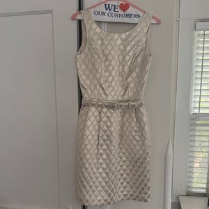 White House Black Market Quilted Cream Mini Dress with Belt